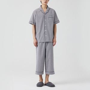 남 코튼 시어서커 7부 파자마 세트_체크 (3 colors)