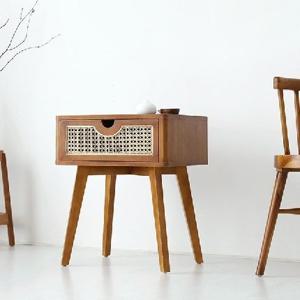 감성인테리어 라탄원목도어 숨김수납 거실 사이드협탁50cm