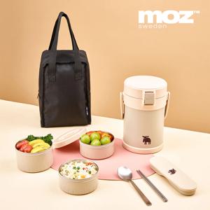 MOZ 스웨덴 316 스텐 일체형 3단 대용량 보온도시락 보온백 수저세트