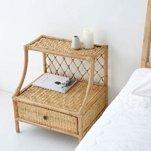 라탄 짜임 박스형 디자인 플랫상판 55cm 화장대겸 협탁