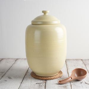 진 무지 연노랑 쌀독 10kg 크림버터색 항아리 도자기 소금항아리
