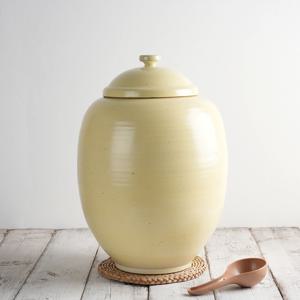 진 무지 연노랑 쌀독 20kg 크림버터색 항아리 도자기 소금항아리