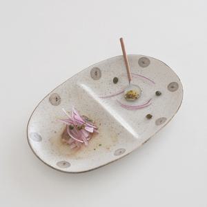 일본 타원 나눔접시 회접시 만두 접시 소스일체형 초밥 플레이팅 플레이트