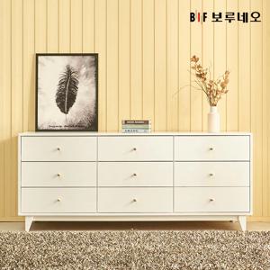 앳홈 줄리엣 화이트 러버우드 원목 3단 1500 와이드 서랍장 (서랍9개)
