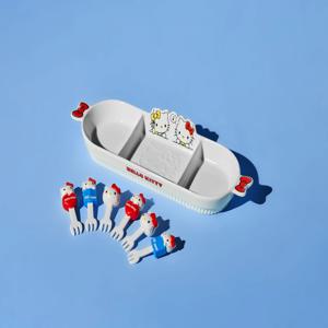 보프렌즈 헬로키티 3칸 나눔접시+디저트 포크픽 세트