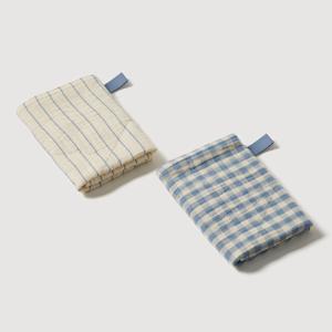 체크 순면 거즈 4중직 행주_2장_30X30_블루