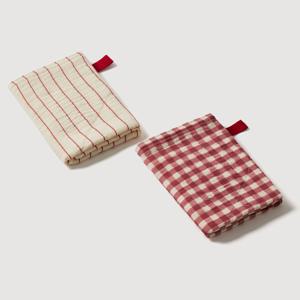 체크 순면 거즈 4중직 행주_2장_30X30_레드