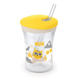 누크 간편 세척 흘림방지 액션컵 유아 어린이 빨대컵 230ml 옐로우