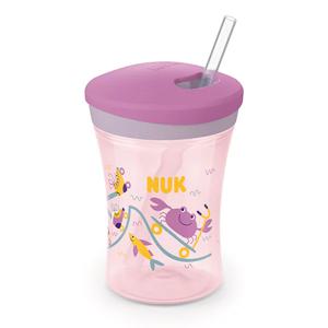 누크 간편 세척 흘림방지 액션컵 유아 어린이 빨대컵 230ml 퍼플