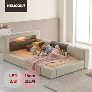 국내 자체제작 더프린스 LED 저상형 패밀리침대 SS/Q(독립엘라스틱폼매트리스+깔판포함)