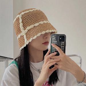 라인 포인트 밀짚 벙거지모자 페이퍼밀집 버킷햇 여름모자