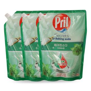 Prill 베이킹소다 그린허브향 리필 1000ml x3개 / 프릴 주방세제