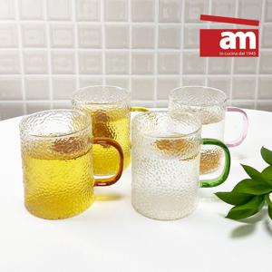 4종 세트 이태리 am 내열강화유리 글라스(500ml) (그린+핑크+브라운+옐로우)