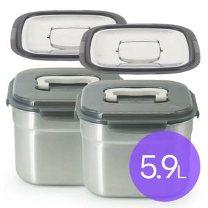 올품락 포스코 STS304 김치통 정사각 누름독 5.9L 아이보리 x 2개