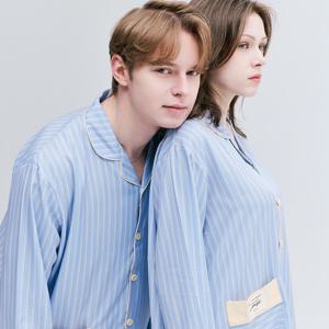 성인 블루시 실크핏 긴팔 파자마 간절기 잠옷 상하세트