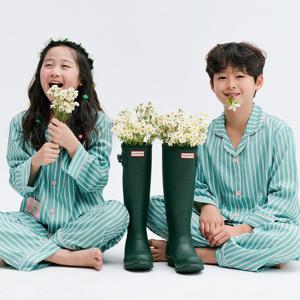 키즈 스프링민트 실크핏 긴팔 파자마 간절기 잠옷 상하세트