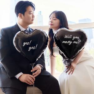 웨딩 촬영 하트 풍선 DIY 세트 블랙 3P 리본포함 윌유메리미 셀프 소품 스냅 사진