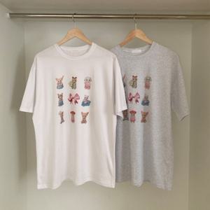 반팔티 국산 순면 도토리 인형 라운지 상의 2color