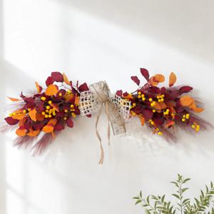 가을잎 열매 팜파스 조화 가랜드 벽장식 86x37cm 인테리어 벽걸이 소품