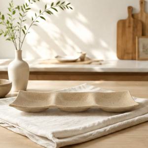 샌드 그레인 삼절판 (가로 34 cm) 다피 분청 나눔접시 반찬접시 분청 소스접시