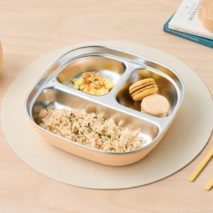 이중안심 실리콘커버 스텐 흡착식판 3칸