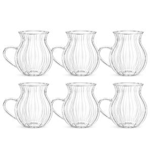 TEMU 6개입 물결 세로 고붕산 붕규산 透明유리컵, 220ml 곡선형 핸들 몸체 소형 커피 및 찻잔, 전자레인지 및 식기세척기 사용 가능, 우유, 주스, 아침 식사, 가정용 및 카페용 투명 음료잔