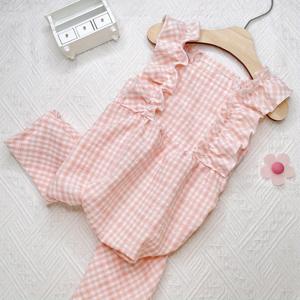 TEMU 애완동물 의류 컨트리 체크 레이스 부드럽고 편안한 점프수트 홈웨어 1pc
