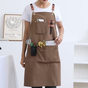 1 폴리에스터 앞치마, 고급 디자인, 부드럽고 통기성 좋은, 포켓 4개, 레스토랑, 주방 등 다양한 장소에서 사용 가능, 모던 앞치마