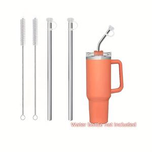 TEMU 뚜껑이 있는 스테인리스 스틸 빨대 2개, 40oz 및 30oz 유리컵에 적합, 재사용 가능한 실리콘 팁 및 교체용 금속 빨대 추가 기능, H2.0 및 1.0 컵과 호환