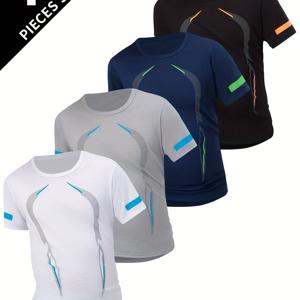 TEMU 남성용 여름 시원한 패션 프린트 반팔 티셔츠 4pcs, 트렌디 브랜드 티, 여름 반팔 상의
