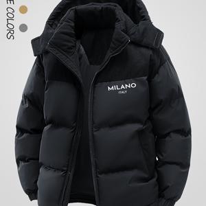 TEMU 겨울 의류 남성용 두꺼운 코트 스플라이스드 후드 코트 재킷, 겨울용 보온 심플 캐주얼 남성용 재킷, 코트
