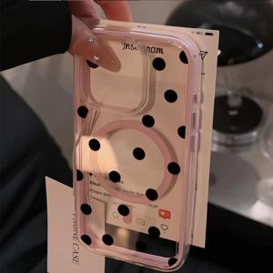 TEMU 휴대폰 케이스 - 블랙 도트 고급 소프트 2-In-1 귀여운 폰 케이스, 아이폰 17 16 Pro 15 14 13 12 11 15 Plus 17 Pro 17 Pro Max 호환, 마그네틱 유니크 귀여운 하이엔드 크리에이티브, 쉬운 니치