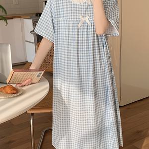 TEMU 여름 플러스 사이즈 여성용 러플 인형 목 미드 레인지 드레스 캐주얼 여성용 루즈핏 반팔 플로럴 드레스 잠옷 홈웨어