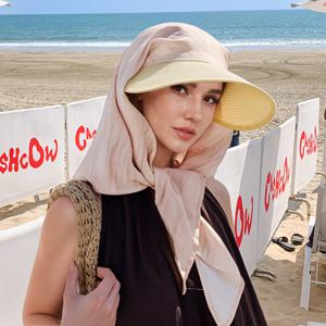 TEMU 1개 여성용 빔 넥 스카프 모자, 가볍고 통기성 좋은 어깨 보호 햇빛 가리개 모자, 여름 해변 햇빛 가리개 모자로 적합