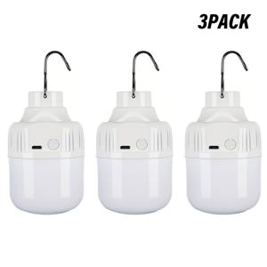 TEMU 캠핑용 휴대용 손전등 랜턴 3개, USB 충전식 LED 캠핑 전구, 3가지 조명 모드, 텐트 걸이용, 야외 캠핑, 바비큐, 비상용으로 적합
