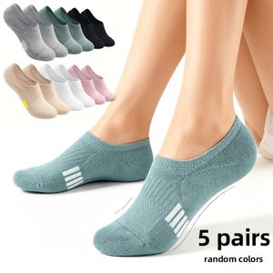 TEMU 5켤레 여름 여성용 투명 노쇼 양말, 통기성 디자인, 아치 지지, 가벼운 편안함, 미끄럼 방지 커프스, 냄새 방지 및 땀 흡수, 랜덤 색상의 로우컷