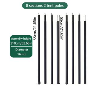 TEMU 탄소강 캠핑 텐트 폴 캐노피 지지대, Φ16mm/0.63In-Φ19mm/0.74In 조합 길이 2.1m/2.4m, 야외 텐트, 타포린 및 어닝에 적합 - 범용 설치, 내구성 있는 분할 고정 폴