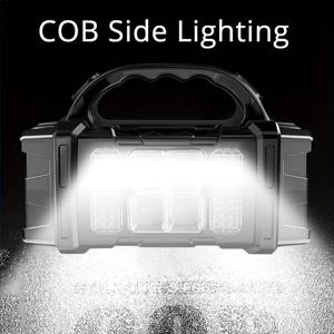 TEMU B 다기능 태양광 휴대용 램프, COB 비상등 LED, USB 충전, 보호 기능, 전면 및 후면 듀얼 광원 조명, 휴대폰 충전 가능, 흰색 및 노란색 조명 손전등, 캠핑, 하이킹, 수리 작업에 적합