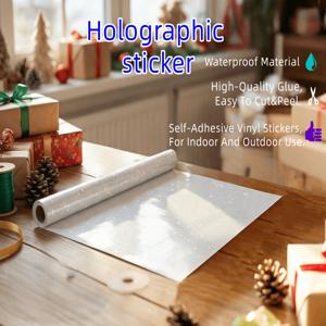 TEMU Holographic Stier Paper, Transparent Holographic Vinyl Laminate Film, Clear Overlay Lamination Stier Paper Self Adhesive Waterproof,Colorful, Star Patterns