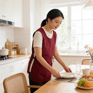 TEMU 단색 민소매 앞치마 단품, 수납 포켓 2개 포함, 남녀공용, 주방, 찻집, 미용실에 적합. 가정용 주방 청소 및 상업용 서비스 직원 유니폼으로 이상적. 깨끗하고 통기성 좋음