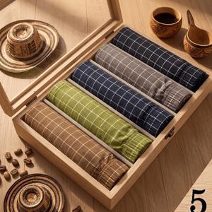 TEMU 5개입 (색상 랜덤) 남성용 드로즈 - 부드러운 탄성 허리 밴드, 클래식 체크 무늬, 통기성 좋고 편안함, 데일리 캐주얼 및 홈웨어에 적합, 세탁기 사용 가능