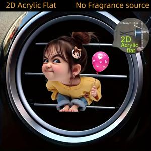TEMU 2D 플랫, 1개, 여아 패턴 차량 에어 벤트 클립 장식, 무향, 무향 스펀지 패드 무료 제공, 좋아하는 향 추가 가능, 아크릴 장식품, 차량 내부 액세서리, 선물로 적합, 배터리 없음