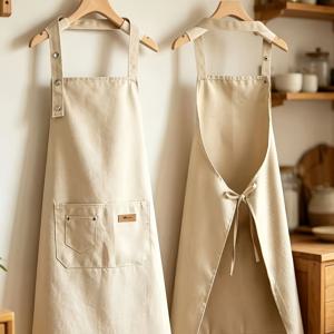 2026 신상 인터넷 핫템 패셔너블한 내마모성 캔버스 앞치마, 가정용 주방 요리용 통기성 작업복, 어깨끈이 있는 심플한 목걸이형 앞치마, 여성을 위한 그림 그리기 및 가정용 스타일리시 캔버스 작업용 앞치마