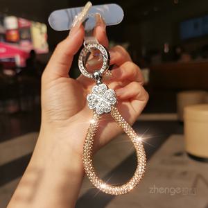 풀 휴대폰 끈 링 버클 여성 4잎 클로버 펜던트 고급 야외 분실 방지 엄지 손목끈