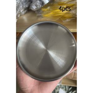 TEMU 4개 세트 두꺼운 디너 플레이트, 뚜껑 포함 대형 원형 스테인리스 스틸 플레이트 - 캠핑, 결혼식, 뷔페에 적합 | 식기세척기 사용 가능, 녹 방지, 쌓을 수 있음