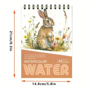 TEMU 플러스 사이즈 A5 스파이럴 수채화 스케치북, 두꺼운 하드 커버와 두꺼운 종이, 페인팅 및 수채화 제작에 적합. 예술적인 스타일의 커버, 높은 외관, 안정적인 바인딩 및 분리 불가능한 페이지