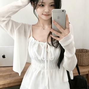 TEMU 여성용 여름 캐미솔 탱크탑, 니치 스타일, 릴랙스 핏, 캐주얼, 섹시, 허리를 조이는 タイスト랩, 주름 쉬폰 블라우스, 숏 탑