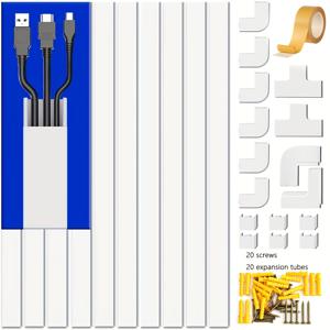 코드 커버 레이스웨이 키트, 157인치 케이블 커버 채널, 도색 가능한 코드 컨실러 시스템 케이블 하이더, 코드 와이어, 홈 오피스의 벽걸이형 TV 전원 코드 숨기기, 10X L15.7인치 X W0.95인치 X H0.55인치, 흰색