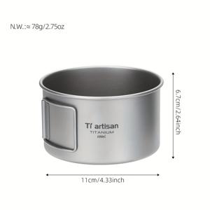 TEMU 티아르티잔 1개/2개 순수 티타늄 접이식 손잡이 캠핑 식사용 그릇, 450ml/600ml 휴대용 쌓을 수 있는 국수 그릇 테이블웨어 세트, 초경량 무광 시에라 그릇 야외 배낭 여행 소풍용