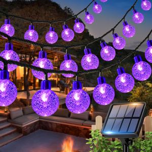 TEMU 100/50/20LED 태양광 야외 조명 | 8가지 조명 모드의 보라색 볼 스트링 조명, 정원 나무 파티오 웨딩 파티 휴일 크리스마스용 IPX4 글로브 태양광 스트링 조명, 빈티지 스타일, 태양광, 플라스틱 재질, 분리 불가능한 광전지 모듈